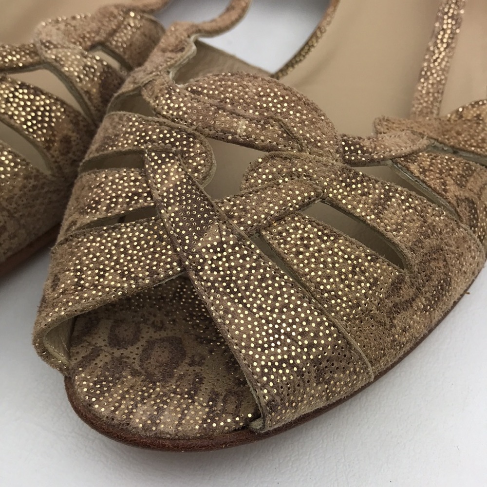 STUART WEITZMAN Metallic Gold Suede Animal Print Flats Sandals - Picture 2 of 16